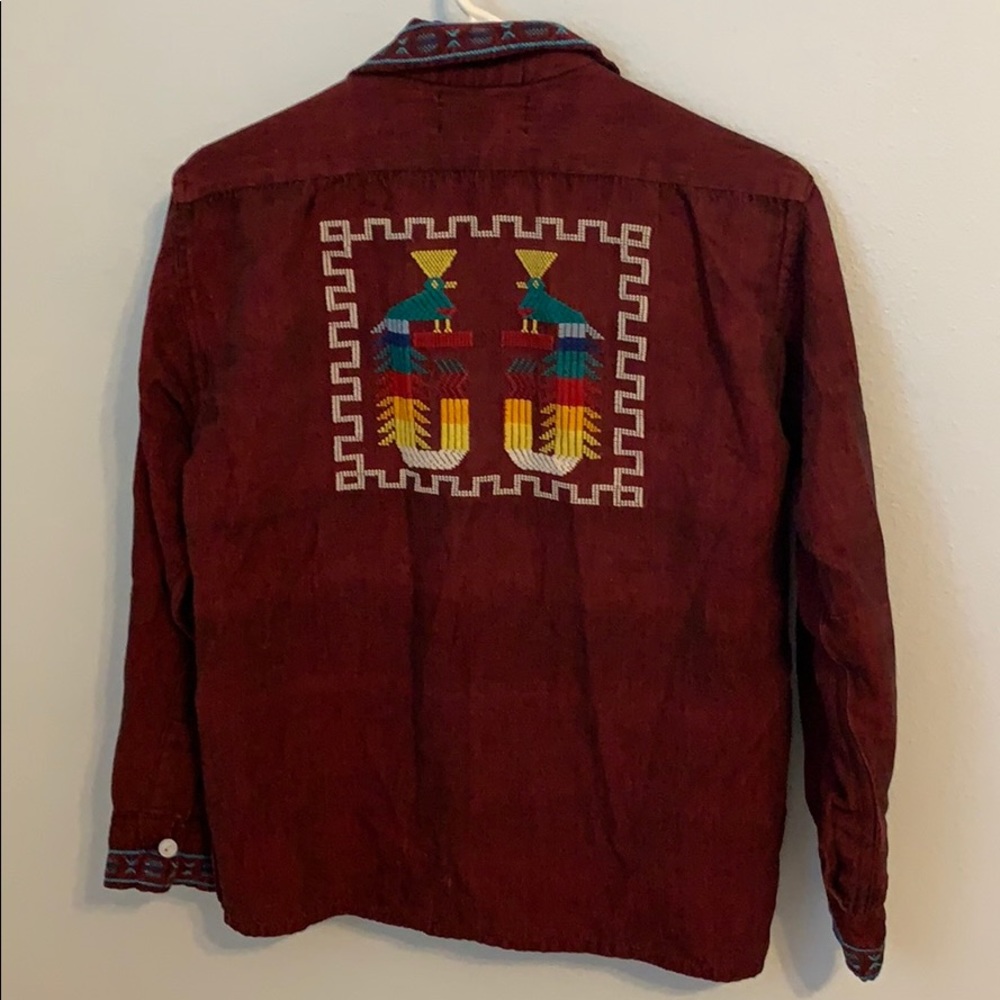 Red embroidered button down - Picture 3 of 3